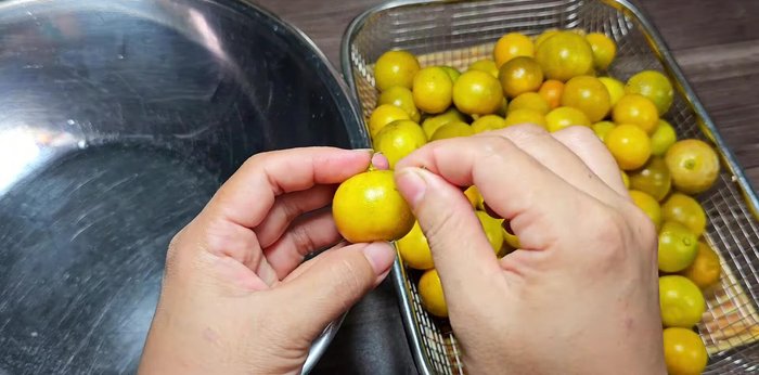 Use a needle or small pin to prick the kumquats evenly. This prevents them from getting dented during soaking and helps maintain their shape.