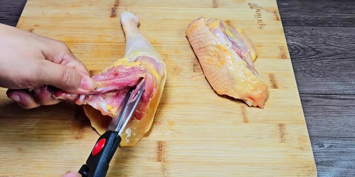 Remove bones from chicken thighs. This makes it easier to eat, especially for children.