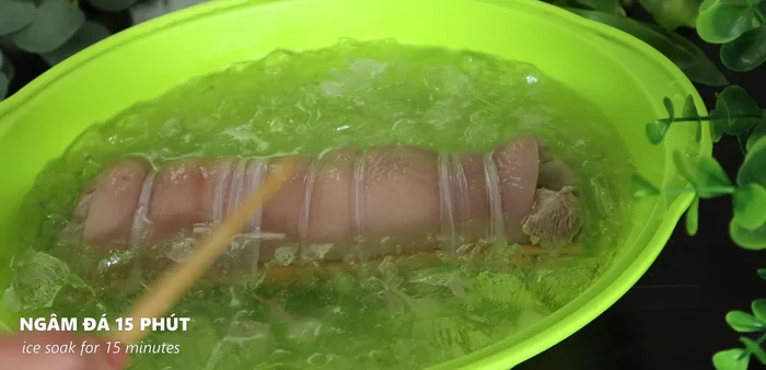 Remove from ice water, drain thoroughly. Wrap tightly in plastic wrap and refrigerate for 4-5 hours to firm up.