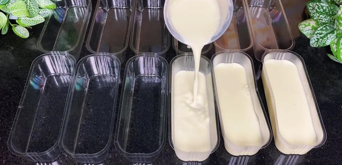 Pour the panna cotta mixture into molds, leaving some space at the top for fruit and sauce.