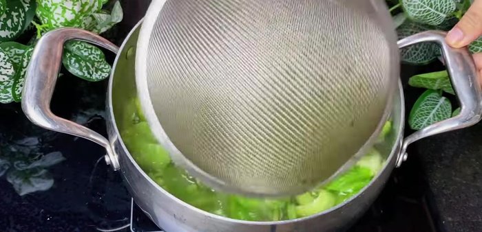 Blanch mustard greens: Briefly blanch mustard greens in hot water. Drain immediately.