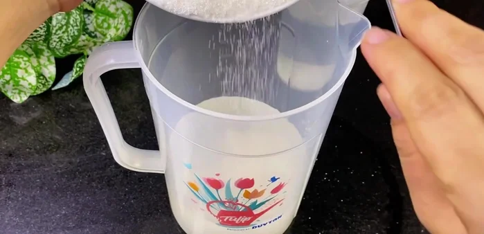 Prepare the pickling liquid: In a separate container, mix 600g of filtered water, 400g of granulated sugar, 450ml of vinegar, and 1 teaspoon of salt. Stir until sugar is completely dissolved.