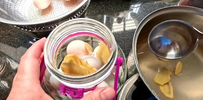Pour the cooled brine over the eggs, ensuring they are fully submerged. Cover the jar.