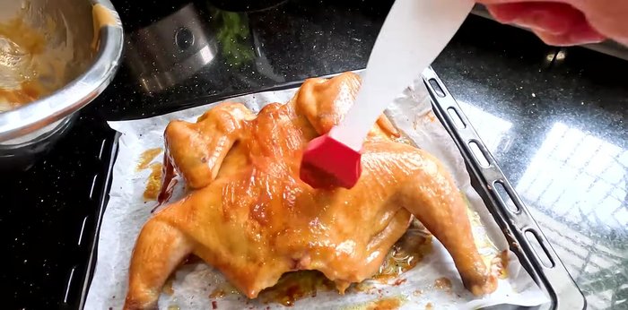 Brush the chicken with marinade again. Bake at 180°C (356°F) for 10-15 minutes.