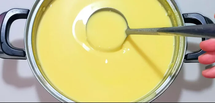Add unsweetened fresh milk once slightly cooled. Stir well.