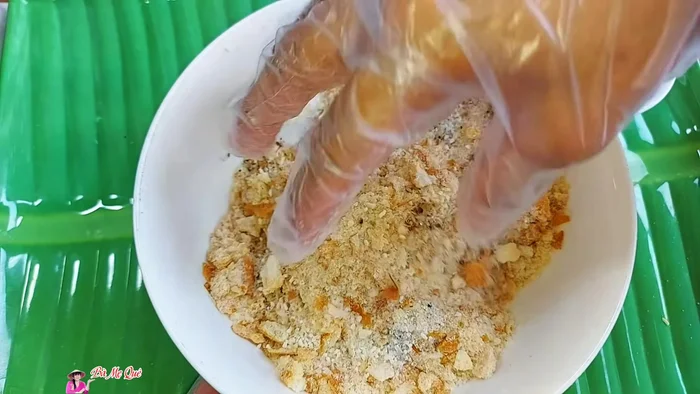 Knead the bread, adding sugar, vegetarian seasoning, and ground pepper. Mix well.