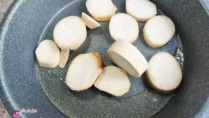 Fry mushrooms until golden brown.