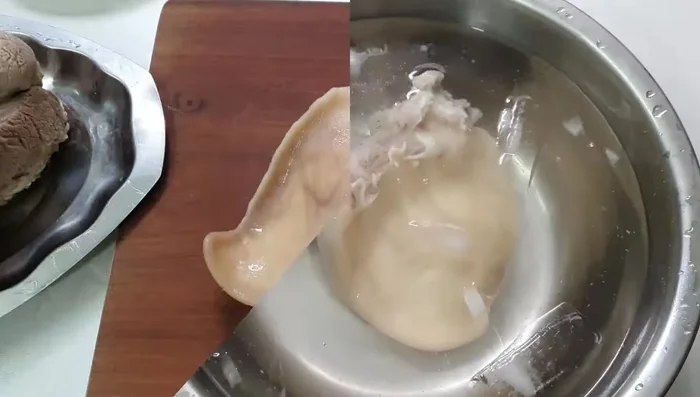 Drain the water from the pork.