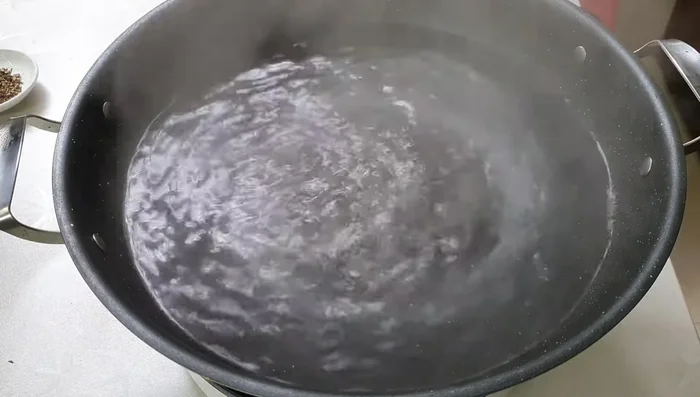 Blanch the pork in boiling water for 2 minutes. Then, soak it in cold ice water.