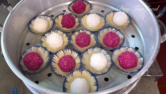 Steam the rice cakes: Steam the shaped rice cakes for 15 minutes over medium heat until translucent.