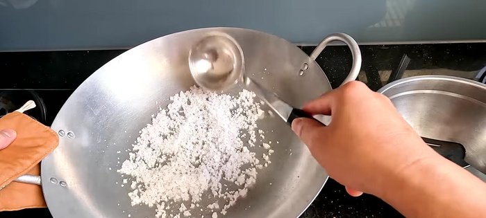 Pound the dried refined salt until crushed, not ground, for a crispy texture. Dry roast separately until crispy.