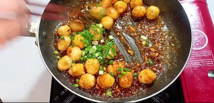 Add green onions and stir until cooked. Turn off the heat and let cool slightly.