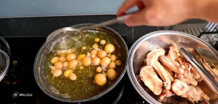 Deep fry the eggs for 3-5 minutes until golden brown (395.16).
