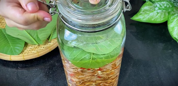Place a glass weight on top to keep the shrimp submerged.