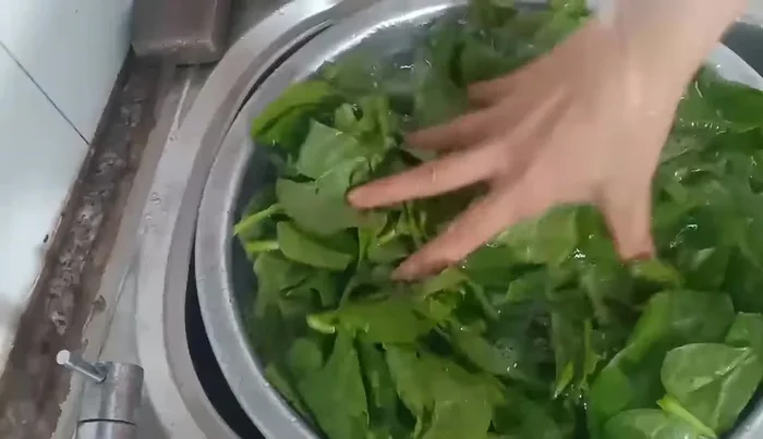 Wash the spinach thoroughly. Soak in water for a while to remove any dirt.