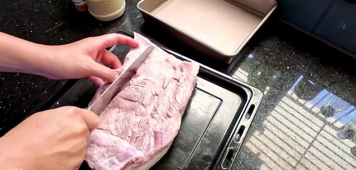 Marinate the meat side with 1 teaspoon seasoning powder, 1 tablespoon salt, five-spice powder, pepper, and optional garlic powder for 1 hour or overnight. Don't marinate the skin.