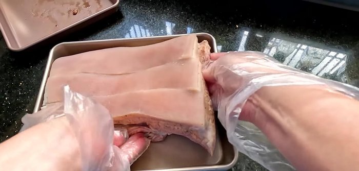 Preheat oven to 80-90°C. Roast the pork belly (skin-side up) for 45-50 minutes to dry the skin.